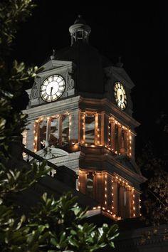 View of the county courthouse lit up at night